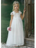 Cap Sleeve Ivory Lace Tulle Ankle Length Flower Girl Dress